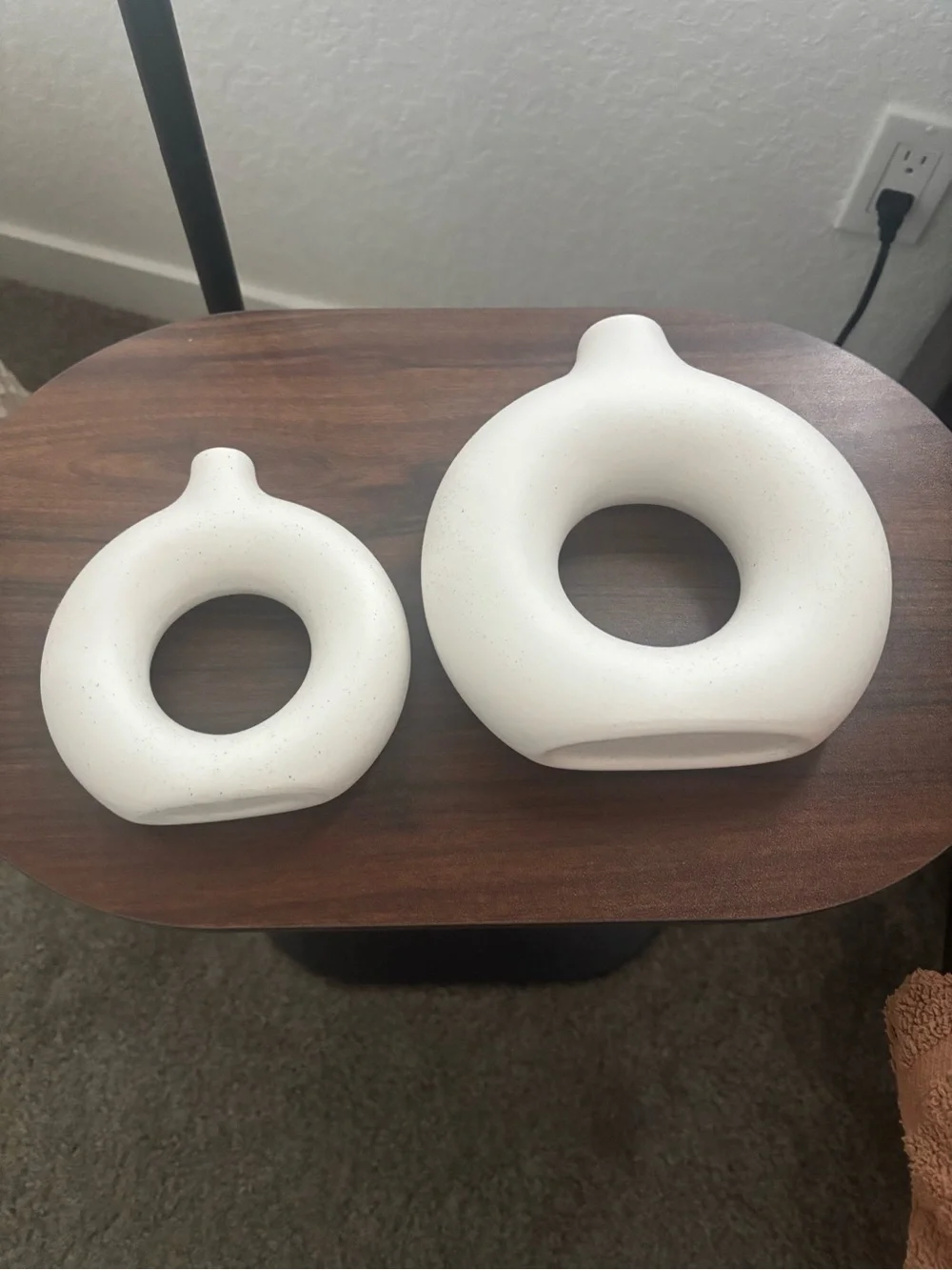 Neutral Cream Ring Ceramic Vase Set of 2 - Stylish Home Accents